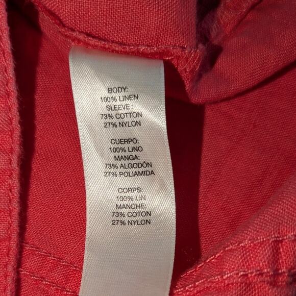 Chicos Jacket Womens‎ Medium Linen Cotton Lace Sleeve Pink Button Down Boho Chic - Picture 7 of 8